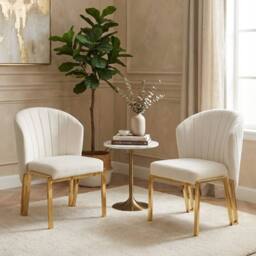 HOME LUXE INTERIOR Set of 2 Beige Velvet Fabio Dining Chairs with Luxury Gold Frame - thumbnail 4