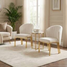HOME LUXE INTERIOR Set of 2 Beige Velvet Fabio Dining Chairs with Luxury Gold Frame - thumbnail 3