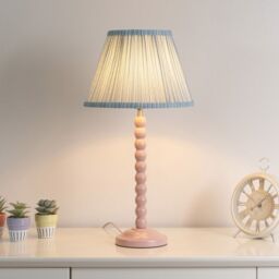 ValueLights Laurenne Tapered Blue Pinstripe Fabric Pleated Easy Fit Small Lamp Shade & Bulb - thumbnail 2