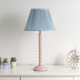 ValueLights Laurenne Tapered Blue Pinstripe Fabric Pleated Easy Fit Small Lamp Shade & Bulb