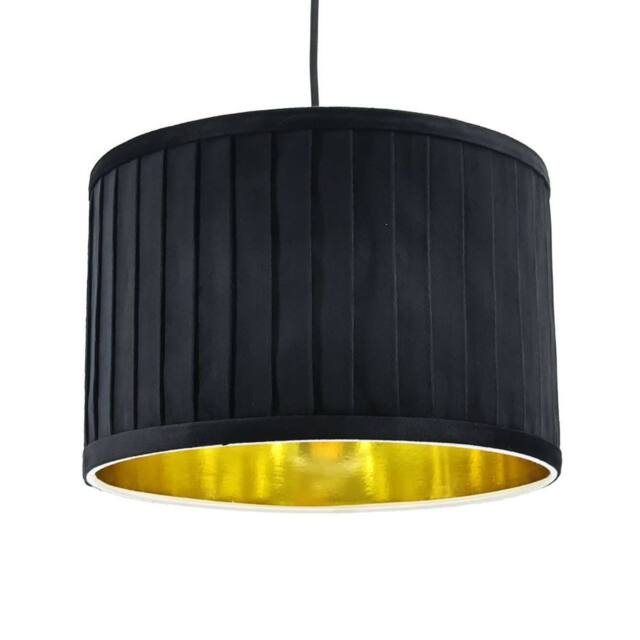 First Choice Lighting Sundance - Black Velvet Pleated 30cm Lamp Shade with Gold Inner - image 1