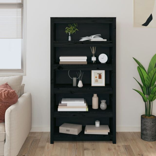Berkfield Home Book Cabinet Black 80x35x154 cm Solid Wood Pine - Size: 80 x 35 x 154 cm - image 1