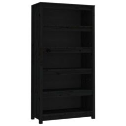 Berkfield Home Book Cabinet Black 80x35x154 cm Solid Wood Pine - Size: 80 x 35 x 154 cm - thumbnail 2