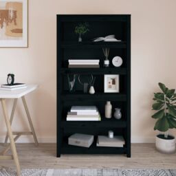 Berkfield Home Book Cabinet Black 80x35x154 cm Solid Wood Pine - Size: 80 x 35 x 154 cm - thumbnail 3