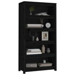 Berkfield Home Book Cabinet Black 80x35x154 cm Solid Wood Pine - Size: 80 x 35 x 154 cm - thumbnail 4