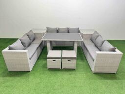 Fimous Patio Outdoor Garden Furniture Sets with 2 Side Tables 2 Small Stool in Light Grey - thumbnail 1