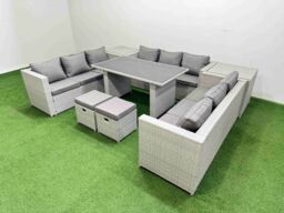 Fimous Patio Outdoor Garden Furniture Sets with 2 Side Tables 2 Small Stool in Light Grey - thumbnail 2