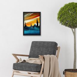 Artery8 Dramatic Glasgow City Skyline Modern Artwork Framed Wall Art Print A4 in Black - thumbnail 2