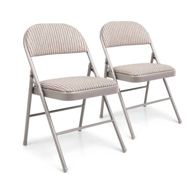 FLAVORA Set of 2 Chairs Foldable Padded Steel Frame Office Chair in Beige - Size: 0.6m2 - image 1