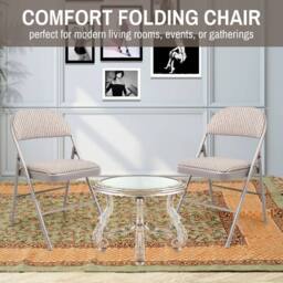 FLAVORA Set of 2 Chairs Foldable Padded Steel Frame Office Chair in Beige - Size: 0.6m2 - thumbnail 5