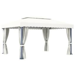 Berkfield Home Gazebo with Curtain 4x3 m Cream White Aluminium - thumbnail 5