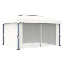 Berkfield Home Gazebo with Curtain 4x3 m Cream White Aluminium - thumbnail 1