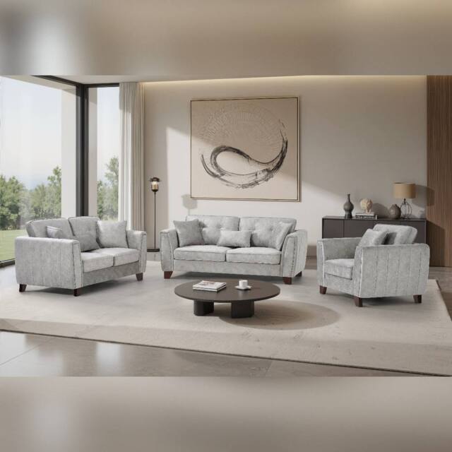 Comfy Living Ltd Faux Suede Sofa 3 Seater 2 Seater Arm Chair In Grey - image 1