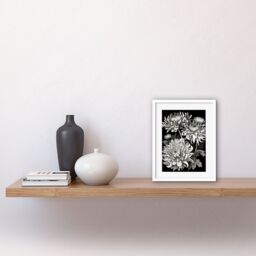 "Artery8 Wall Art Print Detailed Black & White Chrysanthemum Flowers Artwork Framed 9X7 Inch - Size: W7"" x H9""" - thumbnail 2
