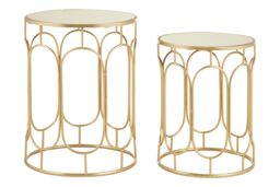 Orsina Set Of 2 Champagne Metal Side Tables, Nestable Metallic Bedside Table, Contemporary Small Tables, Accent Tables in Gold - thumbnail 1