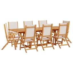 Berkfield Home 9 Piece Garden Dining Set Solid Wood Acacia & Textilene in Brown - thumbnail 2