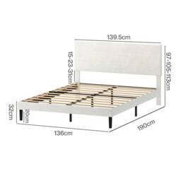 VOGREX Double Velvet Upholstered Bed Frame Foam Headboard Slat Support in White - thumbnail 2