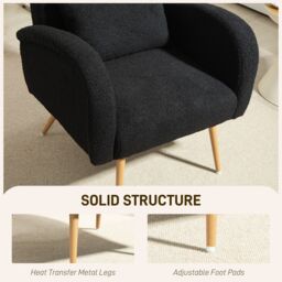 HOMCOM Teddy Fleece Upholstered Accent Chair with Metal Legs, Black - Size: Armchair - thumbnail 6