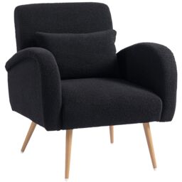 HOMCOM Teddy Fleece Upholstered Accent Chair with Metal Legs, Black - Size: Armchair - thumbnail 2