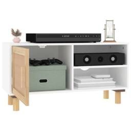 Berkfield Home TV Cabinet White 80x30x40 cm Solid Wood Pine & Natural Rattan - Size: 80 x 30 x 40 cm