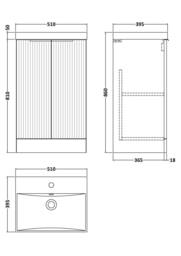 Balterley Tixall Fluted 2 Door Vanity Basin Unit, Satin White, 500mm in White - thumbnail 5