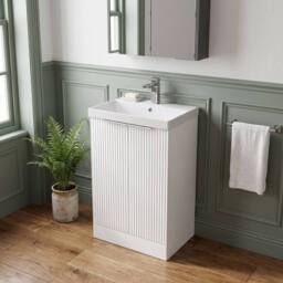 Balterley Tixall Fluted 2 Door Vanity Basin Unit, Satin White, 500mm in White - thumbnail 3