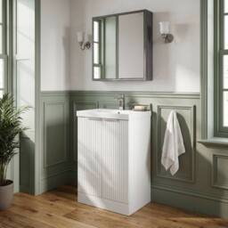 Balterley Tixall Fluted 2 Door Vanity Basin Unit, Satin White, 500mm in White - thumbnail 4