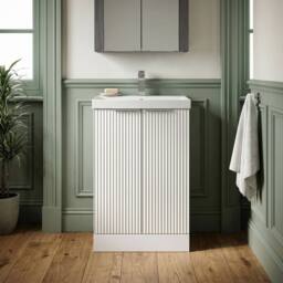 Balterley Tixall Fluted 2 Door Vanity Basin Unit, Satin White, 500mm in White - thumbnail 6