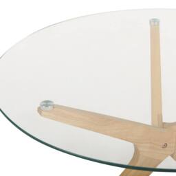Wyld and Coco 80 cm Round Coffee Table - Tempered Glass Top Light Rubberwood Legs in Clear - thumbnail 4