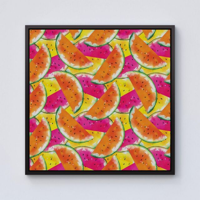 "Warren Reed - Designer Watermelon Design Framed Canvas in Black - Size: W16"" x H16""" - image 1