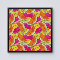 "Warren Reed - Designer Watermelon Design Framed Canvas in Black - Size: W16"" x H16""" - thumbnail 1