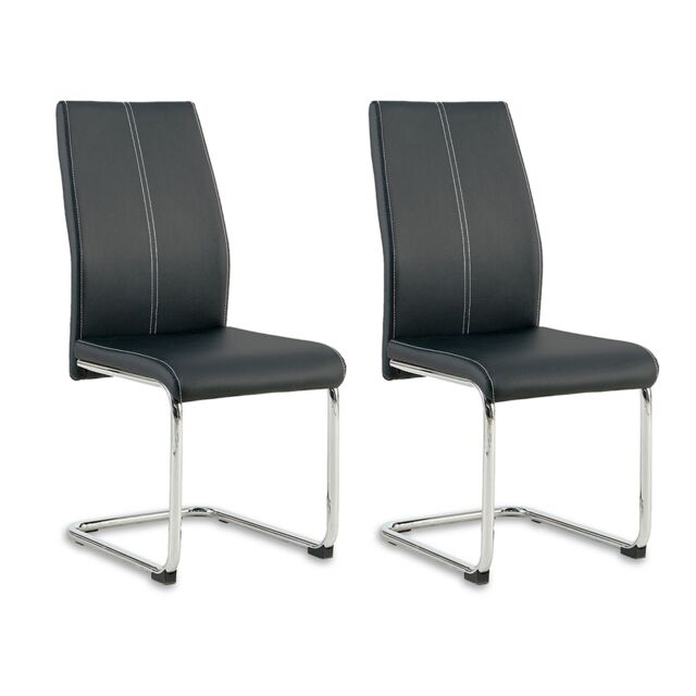 SONARA Modern Faux Leather Dining Chairs Set with Chrome Metal Legs in Black - Size: 2 Pack - image 1
