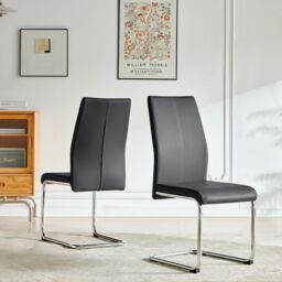 SONARA Modern Faux Leather Dining Chairs Set with Chrome Metal Legs in Black - Size: 2 Pack - thumbnail 2