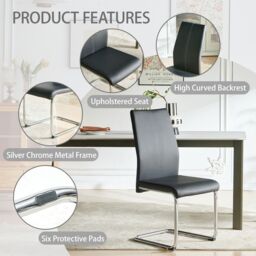 SONARA Modern Faux Leather Dining Chairs Set with Chrome Metal Legs in Black - Size: 2 Pack - thumbnail 7