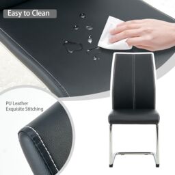 SONARA Modern Faux Leather Dining Chairs Set with Chrome Metal Legs in Black - Size: 2 Pack - thumbnail 6