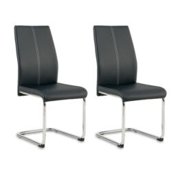 SONARA Modern Faux Leather Dining Chairs Set with Chrome Metal Legs in Black - Size: 2 Pack - thumbnail 1