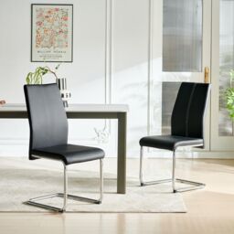 SONARA Modern Faux Leather Dining Chairs Set with Chrome Metal Legs in Black - Size: 2 Pack - thumbnail 8