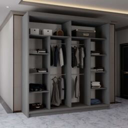 MN Furniture Wardrobe Modern Sliding Mirror Door - LED Light 203cm x 217cm in Grey - Size: 203 cm x 217 cm - thumbnail 4