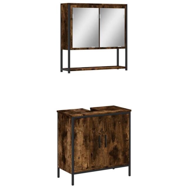 Berkfield Home 2 Piece Bathroom Furniture Set Smoked Oak Engineered Wood in Brown - image 1