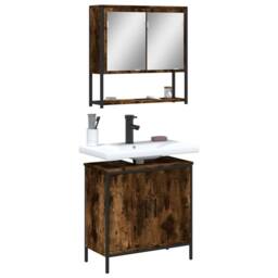 Berkfield Home 2 Piece Bathroom Furniture Set Smoked Oak Engineered Wood in Brown - thumbnail 2
