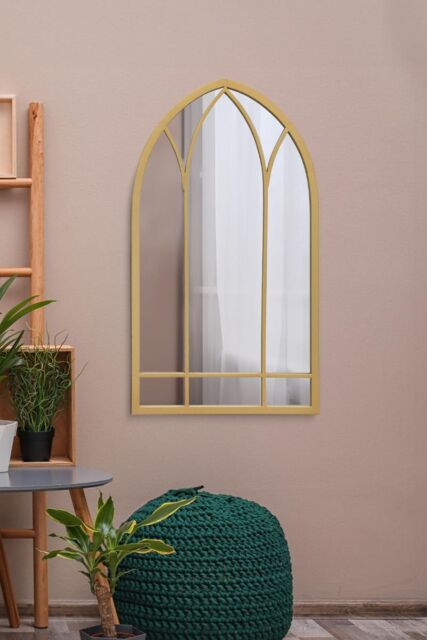 "MirrorOutlet Gold Metal Framed Arched Wall Mirror 32"" X 19"" (83CM X 48CM) - Size: 1 Pack" - image 1