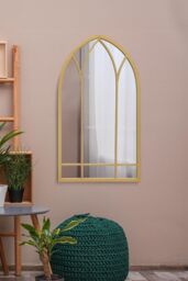 "MirrorOutlet Gold Metal Framed Arched Wall Mirror 32"" X 19"" (83CM X 48CM) - Size: 1 Pack" - thumbnail 2