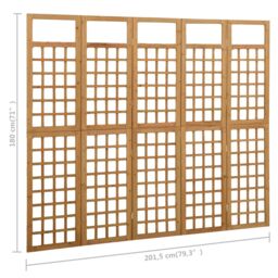 Berkfield Home 5-Panel Room Divider/Trellis Solid Fir Wood 201.5x180 cm in Brown - thumbnail 6