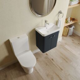Balterley Wall Hung 2 Door Bathroom Vanity Unit, Tap & Toilet Pack, Grey, 479mm in Grey - thumbnail 3