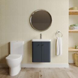 Balterley Wall Hung 2 Door Bathroom Vanity Unit, Tap & Toilet Pack, Grey, 479mm in Grey - thumbnail 2