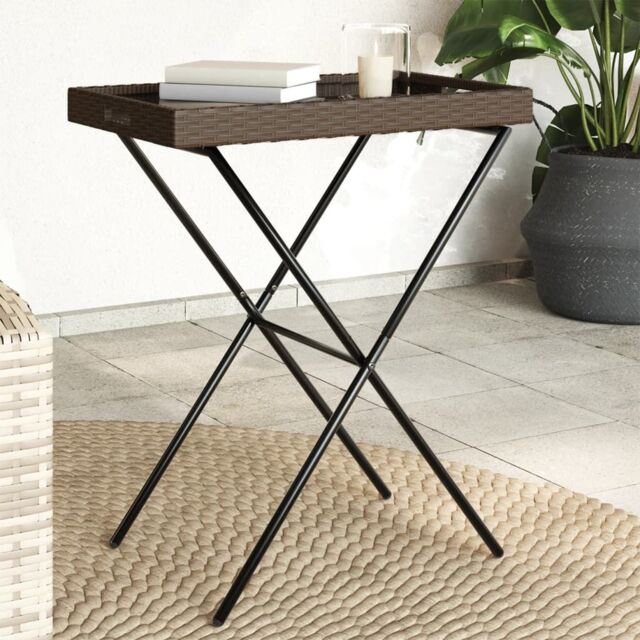 Berkfield Home Folding Tray Table Brown 65x40x75 cm Poly Rattan - Size: 65 x 40 x 75 cm - image 1