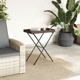 Berkfield Home Folding Tray Table Brown 65x40x75 cm Poly Rattan - Size: 65 x 40 x 75 cm - thumbnail 3
