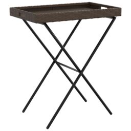Berkfield Home Folding Tray Table Brown 65x40x75 cm Poly Rattan - Size: 65 x 40 x 75 cm - thumbnail 2
