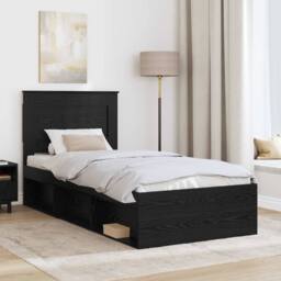Berkfield Home Bed Frame with Headboard Black 90 x 200 cm Solid Pine Wood - thumbnail 3