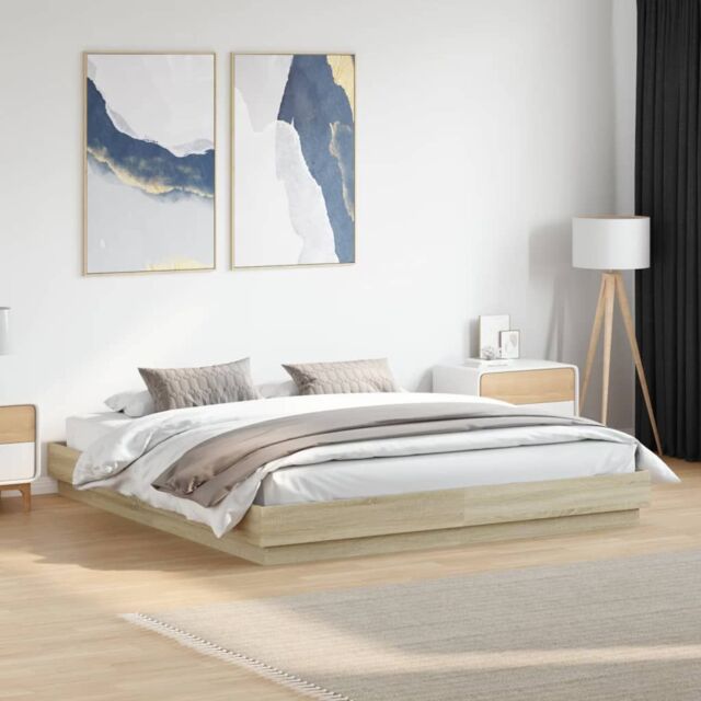 Berkfield Home Bed Frame with LED without Mattress Sonoma Oak 200x200 cm in Brown - image 1